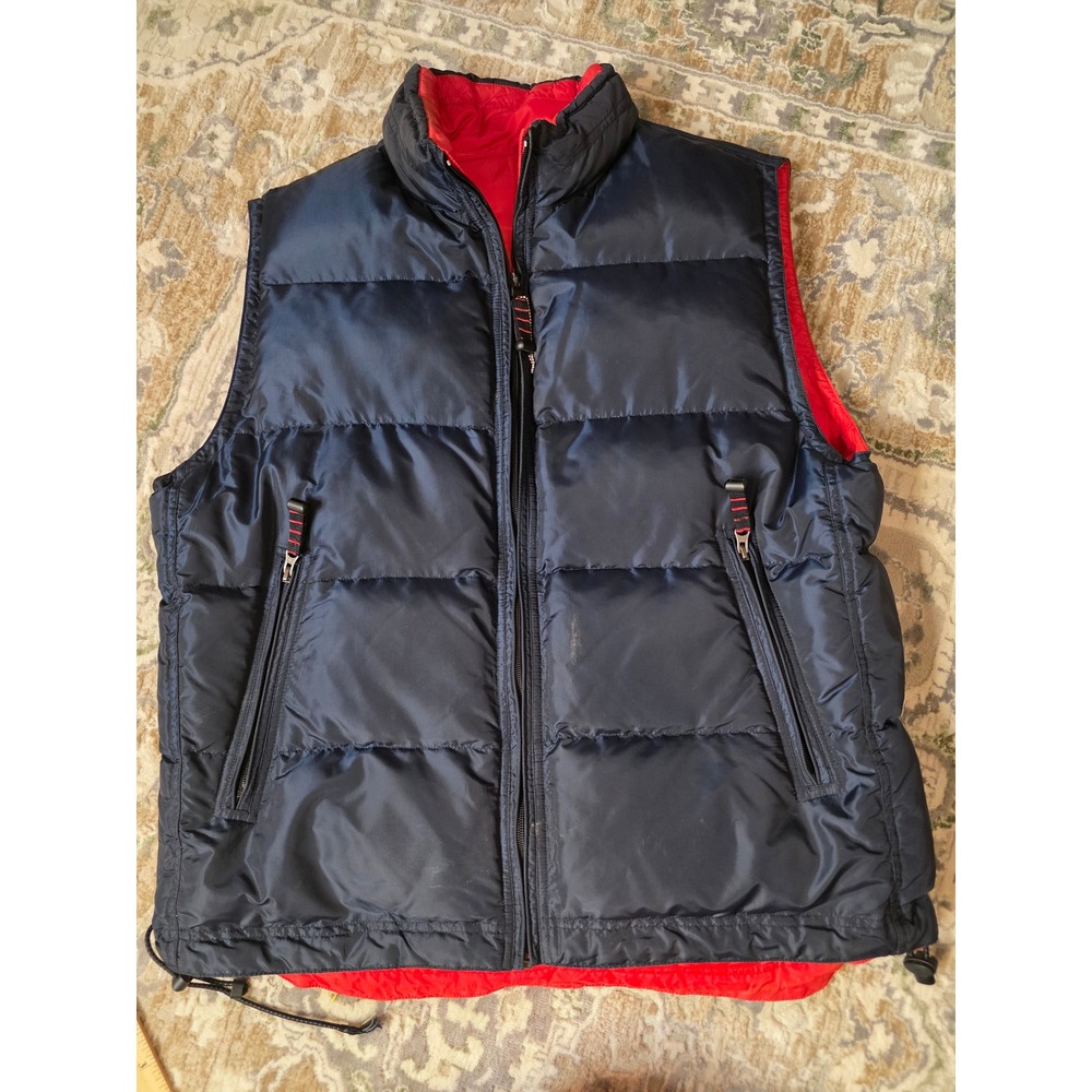 Vintage Gap Mens Puffer Vest Navy Blue Red Reversible Style Down Fill Large 2000 - Picture 2 of 13